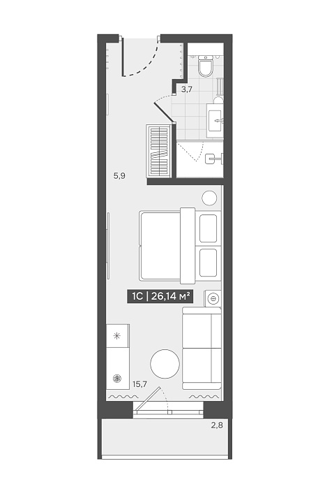 Реальная планировка из фида: номер А204, 26,14 м², 2 этаж