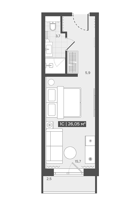Реальная планировка из фида: номер А1001, 26,05 м², 10 этаж